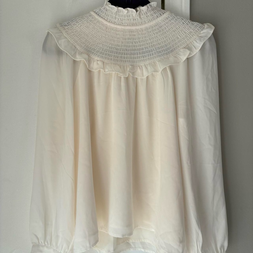 LOFT Cream Ruffled Blouse